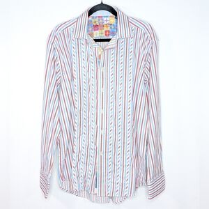 Robert‎ Graham Men's Multicolor Striped Casual Button Down Shirt Blue Cream XL